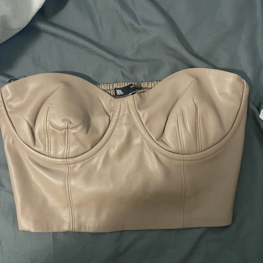 Zara brown leather corset top